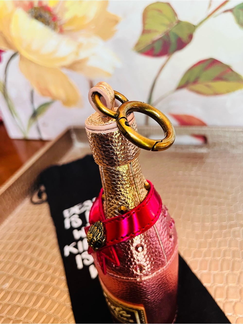 Kurt Geiger Metallic Pink Bottle Bag Charm w/Gold Hardware & Dustbag (Like New) - Picture 5 of 10